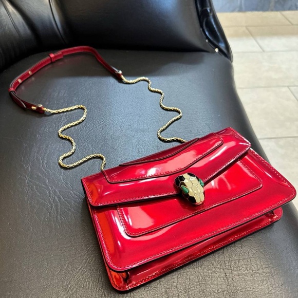 Bvlgari Serpenti Forever Square Crossbody Shoulder Bag Metallic Red Leather Smal - Picture 9 of 14